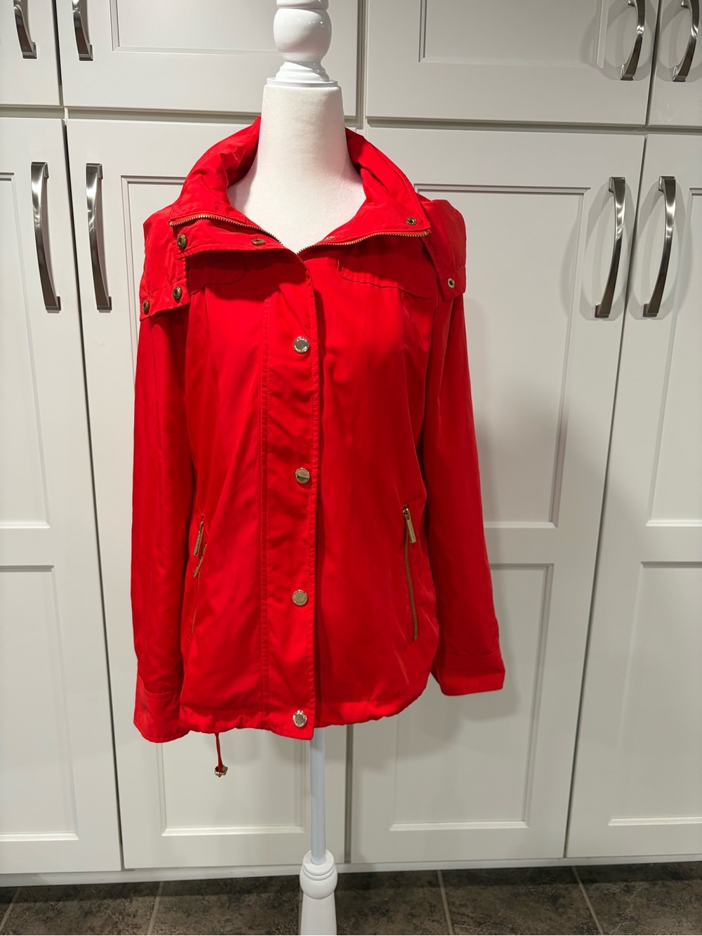 Michael Kors Red Hooded Utility Jacket with Gold Hardware